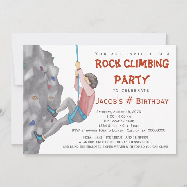 Boys Rock Climbing Geburtstagsparty Einladungen (Vorderseite)