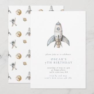 Boy's Rocket Minimalistisch Space Geburtstagsparty Einladung