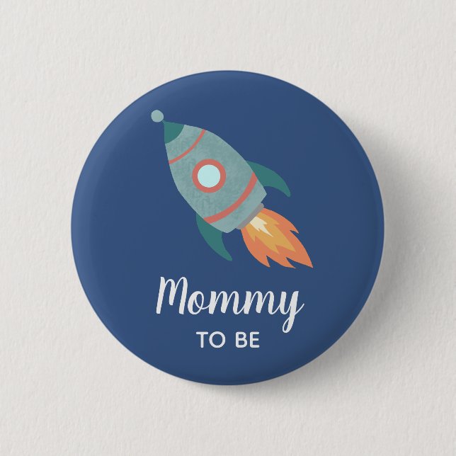 Boys Rocket Ship Mommy to Be Baby Shower Button (Vorderseite)