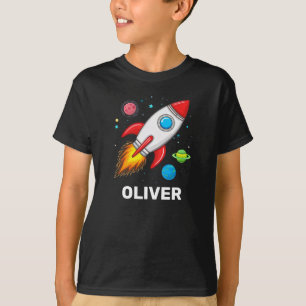Boys Rocket Weltraum Niedlich Personalisiert T-Shirt