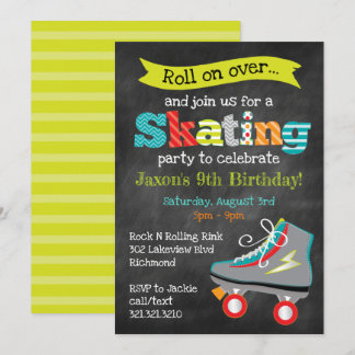 Boys Roller Skaten Birthday Party - Chalkboard Einladung