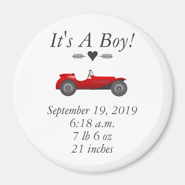 Boys Room Classic Car Geschenke Sweet Red Retro Ca Magnet (Vorne)