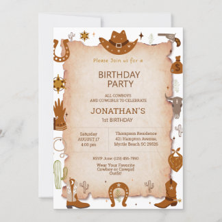 Boys Rustic Western 1. Geburtstag Party Einladung