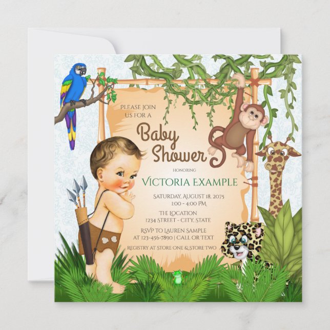 Boys Safari Baby Shower Einladungen (Vorderseite)