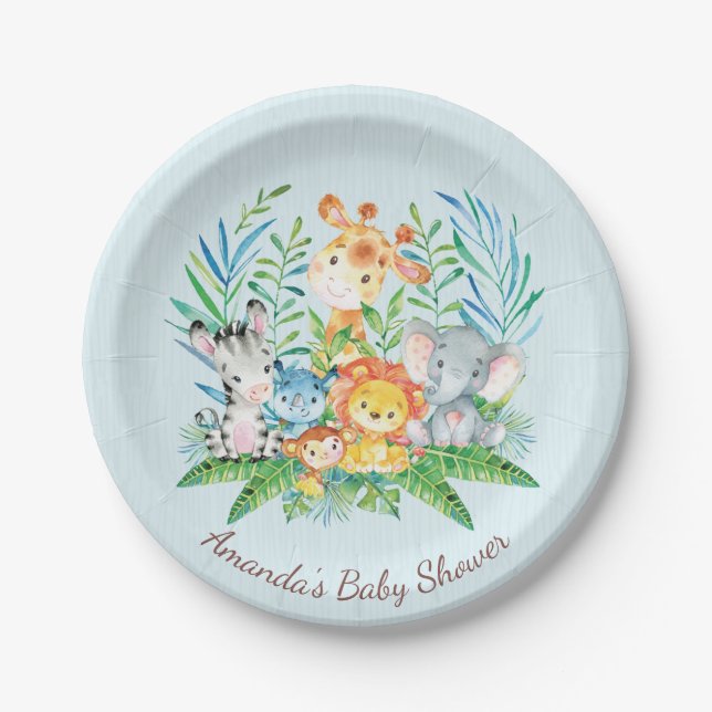 Boys Safari Jungle Baby Shower 7" Plättchen Pappteller (Vorderseite)