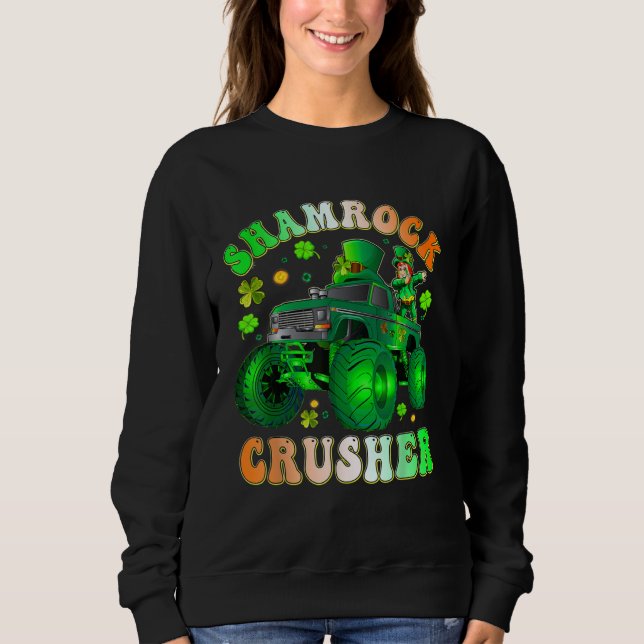 Boys Saint Patricks Day Monster Truck Shamrock Cru Sweatshirt (Vorderseite)