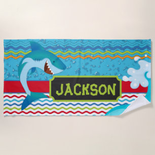 Boys Shark Personalisiert mit dem Namen Beach Towe Strandtuch