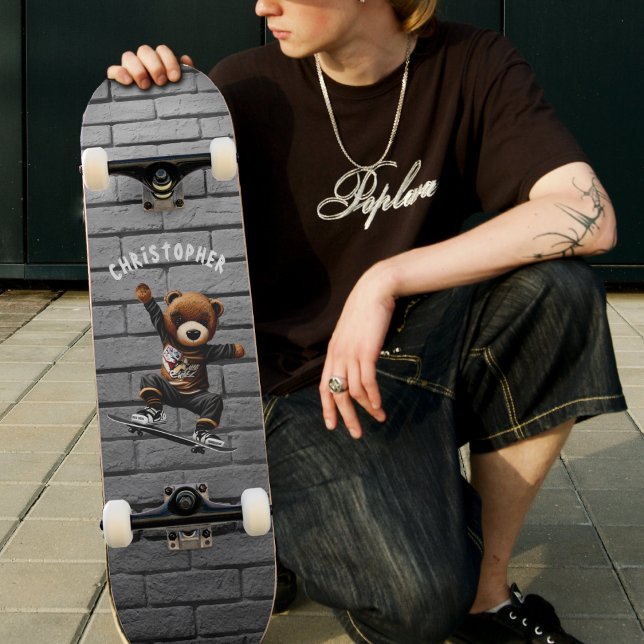 Boys Skateboarding Teddy Bären Briar Wall Name Skateboard (Boys Skateboarding Teddy Bear Brick Wall Name Skateboard)