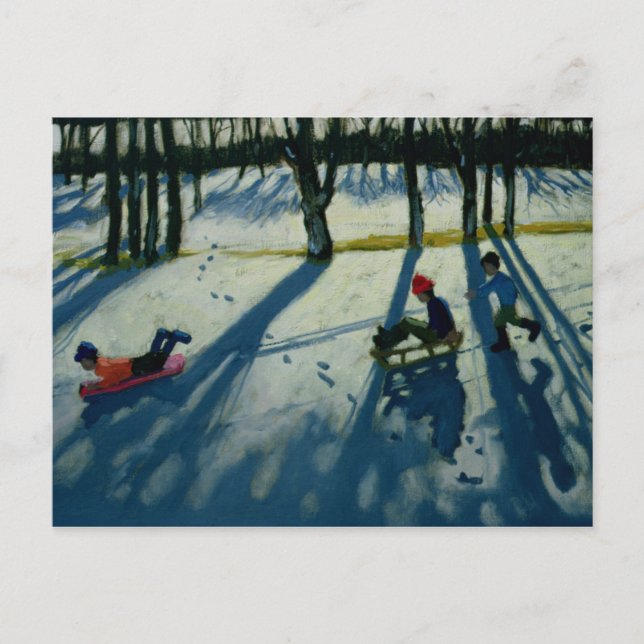 Boys Sledging Allestree Park Derby Postkarte (Vorderseite)