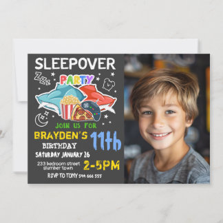 Boys Sleepover Foto Gaming Pizza Geburtstag Einladung