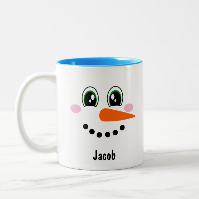 Boys Snowman Face Personalisiert Zweifarbige Tasse (Links)