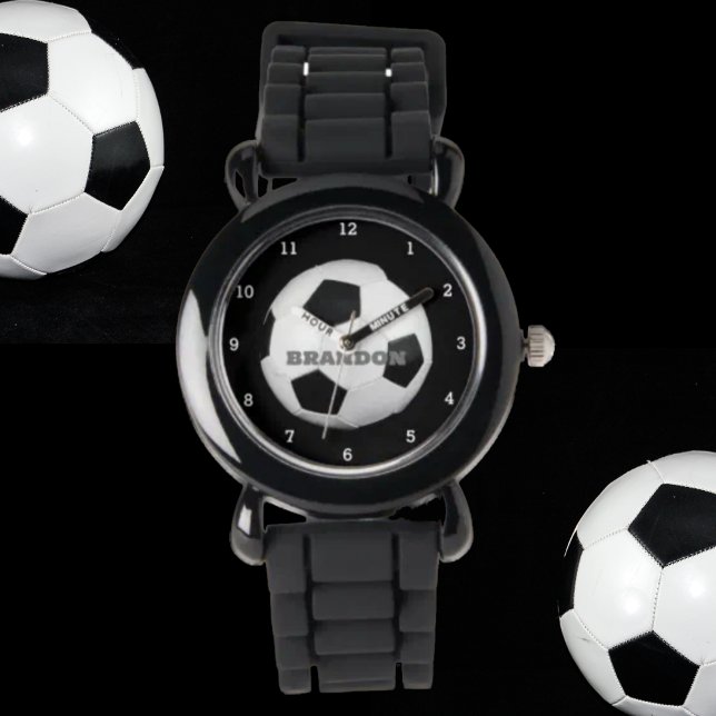 Boys Soccer Ball Black Stylish Individuelle Name K Armbanduhr (Von Creator hochgeladen)