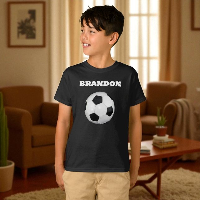 Boys Soccer Ball Black Stylish Individuelle Name K T-Shirt (Von Creator hochgeladen)