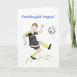 Boys Soccer Birthday Card: Welsh Greeting Karte