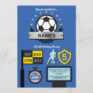 Boy's Soccer Party Geburtstag Sport Blue Einladung