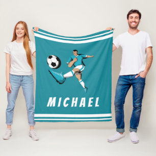 Boys Soccer Player Cool Grafik Illustrationsname Fleecedecke