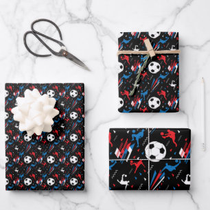 Boys Soccer Player - Red White Blue Freestyle Geschenkpapier Set