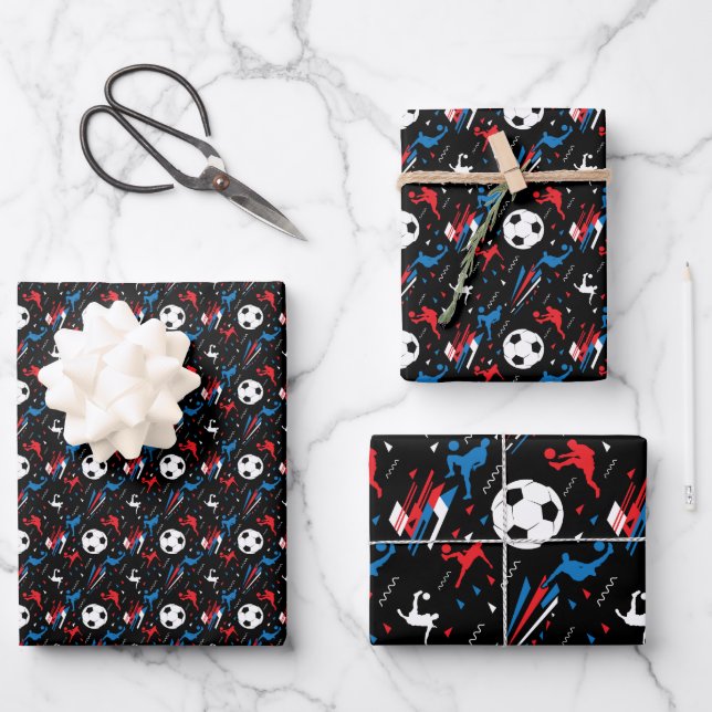 Boys Soccer Player - Red White Blue Freestyle Geschenkpapier Set (Vorderseite)