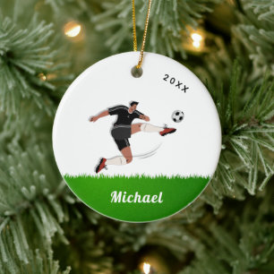 Boy's Soccer Player's Name & Year Athlete Sports Keramik Ornament