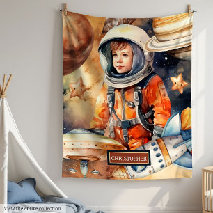 Boys Space Blanket Personalisierte Astronautengala Fleecedecke