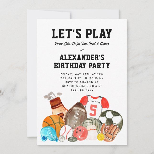Boys Sports Balls Athletic All Star Kindergeburtst Einladung (Vorderseite)