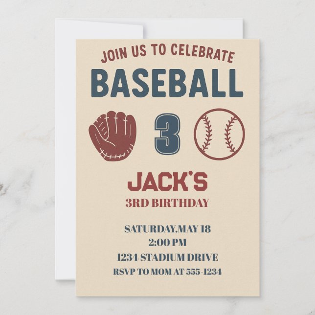 Boys Sports Baseball Niedliche Geburtstag Party Einladung (Vorderseite)