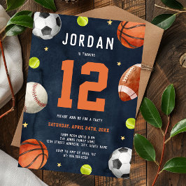 Boys Sports Theme Orange Navy Geburtstagsparty Einladung