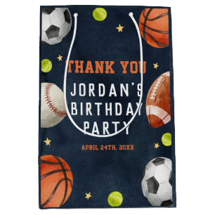 Boys Sports Theme Orange Navy Geburtstagsparty Mittlere Geschenktüte