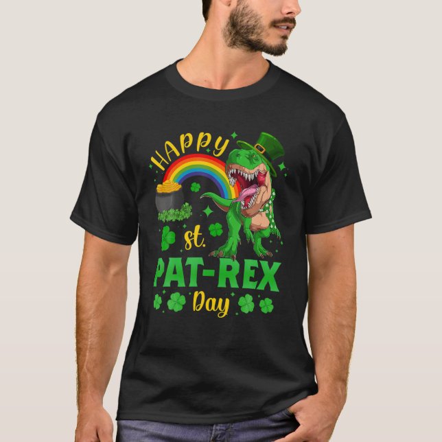 Boys St Patricks Day Dino Trex Funny T-Shirt (Vorderseite)