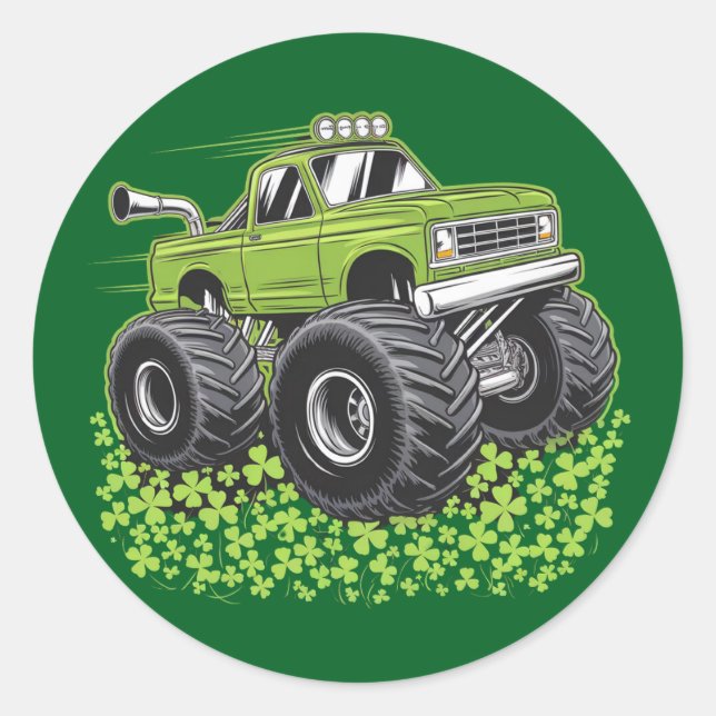Boys St Patricks Day Kleinkind Lucky Monster Truck Runder Aufkleber (Vorderseite)