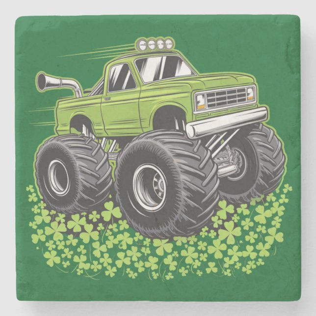 Boys St Patricks Day Kleinkind Lucky Monster Truck Steinuntersetzer (Vorderseite)