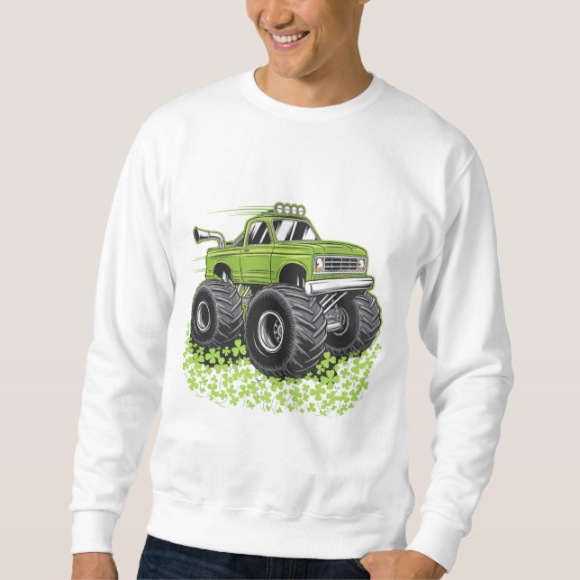 Boys St Patricks Day Kleinkind Lucky Monster Truck Sweatshirt (Vorderseite)