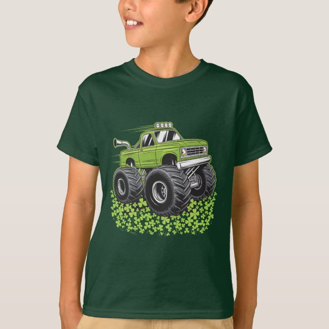 Boys St Patricks Day Kleinkind Lucky Monster Truck T-Shirt (Vorderseite)