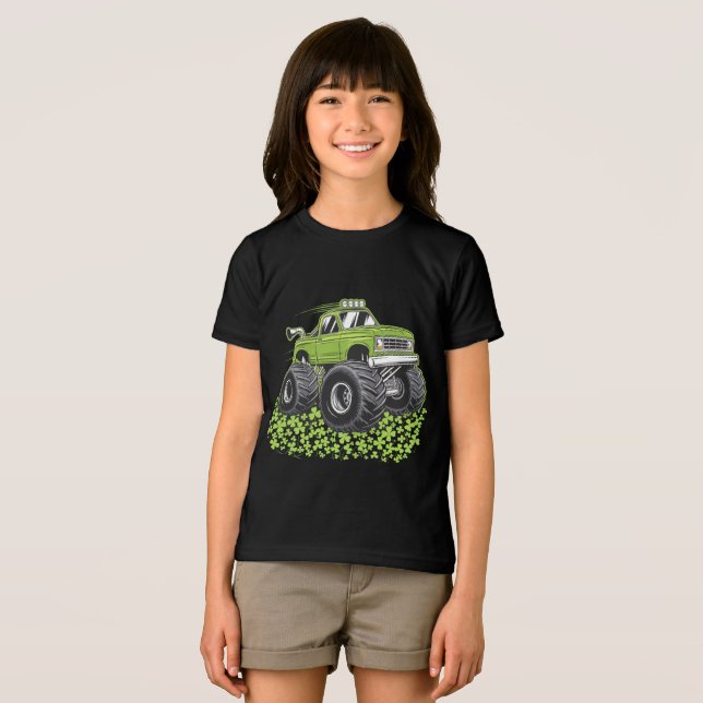 Boys St Patricks Day Kleinkind Lucky Monster Truck Tri-Blend Shirt (Vorderseite Voll)