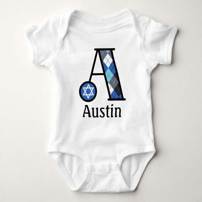 Boy's Star von David Hanukkah Bodysuit Monogramm A Baby Strampler (Vorderseite)