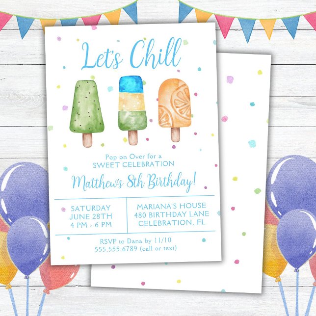 Boys Summer Let's Chill Popsicle Geburtstag Einladung (Von Creator hochgeladen)
