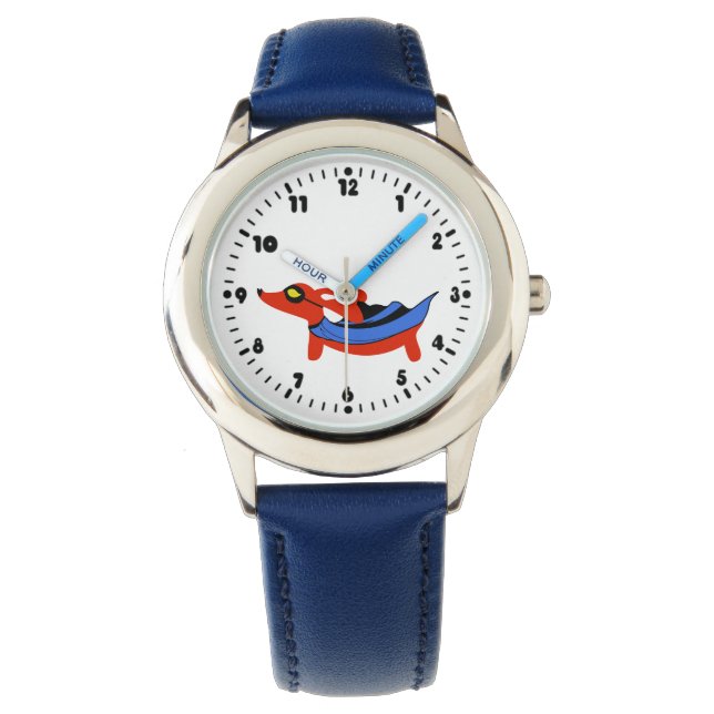 Boys Super-Duper Dackel Superhero Watch Armbanduhr (Vorderseite)