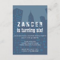 Boys Super Hero City Geburtstagsparty Einladung