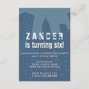 Boys Super Hero City Geburtstagsparty Einladung