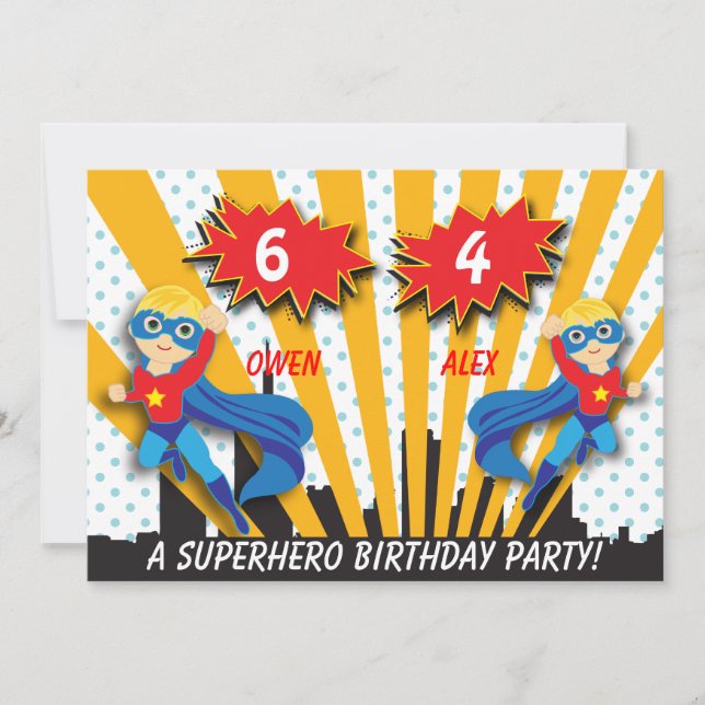 Boys Superhero Birthday Einladung (Vorderseite)
