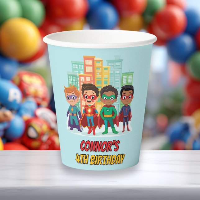 Boys Superhero Birthday Party Paper Cup Pappbecher (Von Creator hochgeladen)