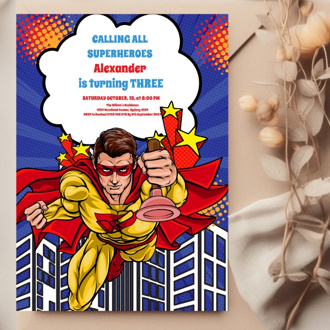 Boy's Superhero Comic Geburtstag Einladung (Von Creator hochgeladen)