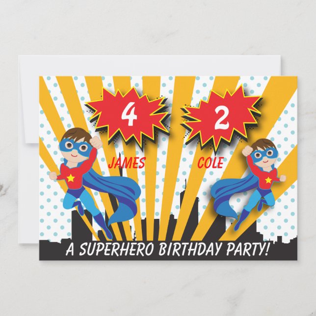 Boys Superhero Einladung zum Geburtstag (Vorderseite)