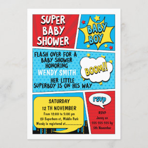 Boys Superhero Kinderdusche Einladung