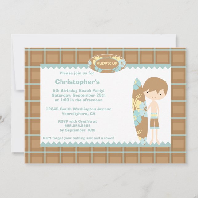 Boy's surf im Schwimmen Geburtstagsfeier Einladung (Vorderseite)