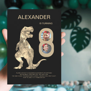 Boys T-Rex Dino 8. Geburtstagsparty FotoCollage Einladung