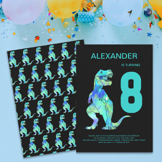 Boys T-Rex Dinosaur 8. Geburtstagsparty Blue Einladung