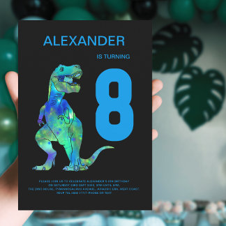 Boys T-Rex Dinosaur 8. Geburtstagsparty Blue Einladung