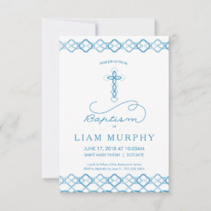 Boys Taufe Einladung - Extravagantes Blaues Kreuz