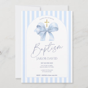 Boys Taufe Einladung, moderne blaue Bow & Stripe Einladung